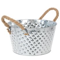 Artikel Zinkschale Rund Ø25cm H14cm Silber mit Seilgriffen für Dekoration