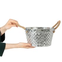 Artikel Zinkschale Rund Ø25cm H14cm Silber mit Seilgriffen für Dekoration