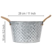 Artikel Zinkschale rund Ø28cm H16cm mit Seilgriffen und Rautenmuster für Innen- und Aussendekorationen