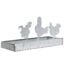 Zinkschale mit Hühnern 30cm x 12cm H15,5cm