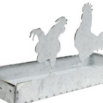 Zinkschale mit Hühnern 30cm x 12cm H15,5cm