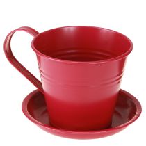 Artikel Tassen aus Metall zum Bepflanzen mit Untersetzer, 11 cm, Rosa und Rot, 6er-Set