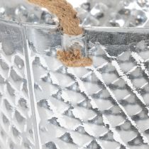 Artikel Zinktopf mit Rautenmuster und Seilgriffen aus Metall Ø24,5cm H21cm weiss gewaschen