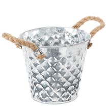 Artikel Zinktopf mit Seilgriffen, verzinkt, Ø14,5cm H13cm, Rautenmuster, Silber/Weiss