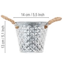 Artikel Zinktopf mit Seilgriffen, verzinkt, Ø14,5cm H13cm, Rautenmuster, Silber/Weiss