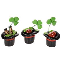 Artikel Glücksfiguren Kleeblatt und Käfer im Zylinder 7cm, 3er-Set, Kunststoff, Grün und Schwarz