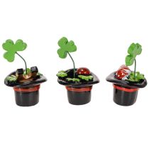 Artikel Glücksfiguren Kleeblatt und Käfer im Zylinder 7cm, 3er-Set, Kunststoff, Grün und Schwarz