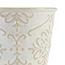 Artikel Keramik Übertopf Set Weiss mit Blumenmuster Ø7cm H8cm 4 Stück