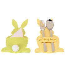 Artikel Bestecktasche Filz Hase Osterdeko 26cm Gelb/Grün 4er-Set