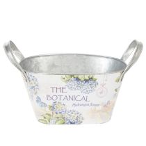 Artikel Blumenschale Metall mit Griffen oval Hortensien-Motiv 26×13×14,5cm