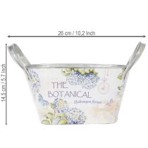 Artikel Blumenschale Metall mit Griffen oval Hortensien-Motiv 26×13×14,5cm