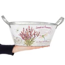 Artikel Blumenschale oval Metall Lavendelmotiv mit Griffen 32×15×15cm