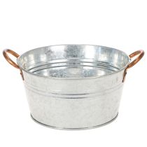 Artikel Blumenschale aus Metall rund mit Griffen Ø17,5 cm H9 cm in Silber und Kupfer für Innen- und Aussenbereich