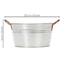 Artikel Blumenschale aus Metall rund mit Griffen Ø17,5 cm H9 cm in Silber und Kupfer für Innen- und Aussenbereich
