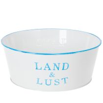 Artikel Metall Blumenschale rund 25×10cm Weiss-Blau Pflanztopf für Innen- und Aussendekoration