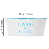 Artikel Metall Blumenschale rund 25×10cm Weiss-Blau Pflanztopf für Innen- und Aussendekoration
