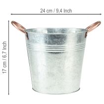 Artikel Blumentopf Metall Ø16 x H15cm mit Griffen, silbern und kupferfarben, innen und aussen einsetzbar