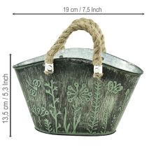 Artikel Blumentopf Metall mit Jutegriff 19×13,5×13,5 cm Grün Grau für Innen & Aussen