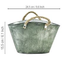 Artikel Blumentopf Metall mit Jutegriffen 24,5x17x15,5cm Grün-Grau für Innen- und Aussenbereich