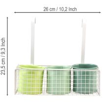 Artikel Hängeblumentopf-Set aus Metall, 3 Töpfe in Grün, Gitterkorb Weiss, L26cm für Balkon & Küche