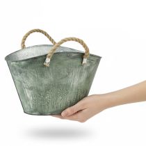 Artikel Blumentopf aus Metall mit Jutegriffen im Handtaschen-Design 31×20×17cm Grün