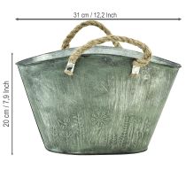 Artikel Blumentopf aus Metall mit Jutegriffen im Handtaschen-Design 31×20×17cm Grün