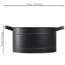 Artikel Blumentopf Metall Oval 34x19,5x15cm Schwarz mit Holzgriffen für Innen- und Aussenbereich