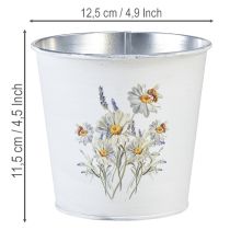 Artikel Blumentopf Metall Übertopf Weiss 12,5cm Ø mit Margeritenmotiv für Innen- und Aussendekoration
