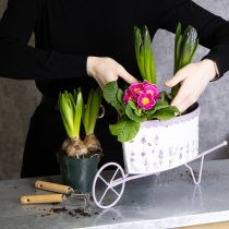 Artikel Blumentopf Schubkarre aus Metall mit Lavendelmuster, 46 cm, Weiss-Lila, für Innen- und Aussenbereich