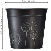 Artikel Blumentopf Metall Schwarz Silber Ø12,5cm H11,5cm mit Pusteblumen-Motiv