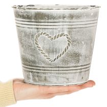 Artikel Blumentopf aus Metall Shabby Chic Herz Grau-Weiss Ø17,5cm H15,5cm