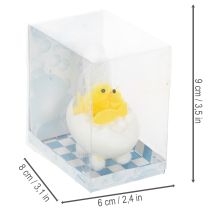 Artikel Dekofigur Chenilleküken in Eierschalen-Badewanne mit Fisch, Gelb, 9 cm, Innenbereich