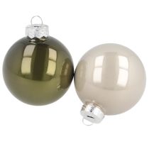 Artikel Christbaumkugeln Glas 2er-Set  glänzend in Oliv & Sandfarben mit Aufhänger 5cm  24St