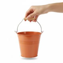 Artikel Deko-Metalleimer orangebraun Ø22cm H21,5cm 6L mit Holzgriff - Übertopf oder Pflanzgefäss