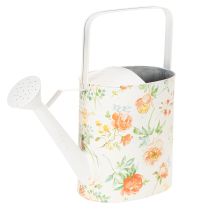 Artikel Dekorative Giesskanne aus Metall, 31,5 cm, mit Rosenmotiv, Weiss-Bunt, für Innen- und Aussenbereiche