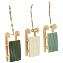 Artikel Deko Holzschlitten zum Hängen 9,5 cm Mintgrün Weiss 6er Set