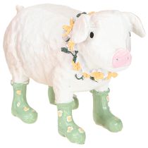 Artikel Deko-Schwein mit Gummistiefeln – Lustige Bauernhof-Figur mit Blumenkranz 15,5cm 2 St