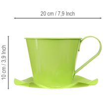 Artikel Deko-Teetasse aus Metall mit Unterteller, hellgrün, Ø 12cm, 10cm hoch, 8er-Set