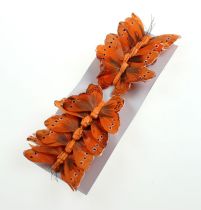 Artikel Deko-Schmetterlinge am Draht aus Vogelfedern, 8 cm, Orange, 12er-Set