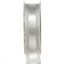 Artikel Dekoband Silber mit Glitter Geschenkband mit Streifen 25mm 20m