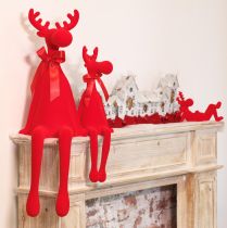 Artikel Dekofigur Elch Kantenhocker beflockt mit Schleife 80cm Rot Kunststoff