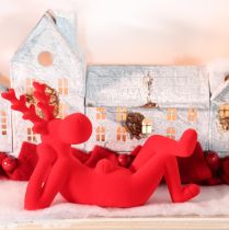 Artikel Dekofigur Rentier liegend aus Kunststoff 24 cm Rot 2er-Set