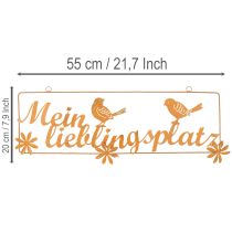 Artikel Dekohänger Metall Edelrost „Mein Lieblingsplatz“ mit Vögeln 55x20 cm für Garten und Balkon