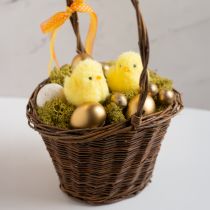 Artikel Dekorationskücken aus Kunststoff mit Plüschüberzug, gelb, 7 cm, 6er Set, für Osterdeko draussen und drinnen