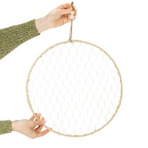 Artikel Dekoring Metall Ø38 cm mit Raffia, Natur und Silber, Hängedeko