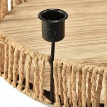 Artikel Dekotablett aus Holz mit Metallkerzenhaltern, Rund, Ø 30 cm, Natur und Schwarz
