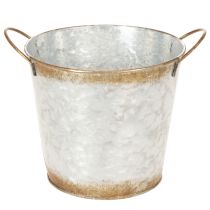 Artikel Dekotopf Metall mit Griffen Ø17cm H16,5cm Silbern Edelrost für Pflanzen