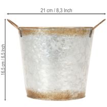 Artikel Dekotopf Metall mit Griffen Ø17cm H16,5cm Silbern Edelrost für Pflanzen