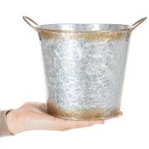 Artikel Dekotopf Metall mit Griffen Ø17cm H16,5cm Silbern Edelrost für Pflanzen