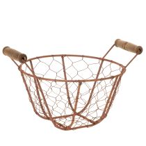 Artikel Drahtkorb Metall Ø18cm mit Holzgriffen Rostbraun für Dekoration